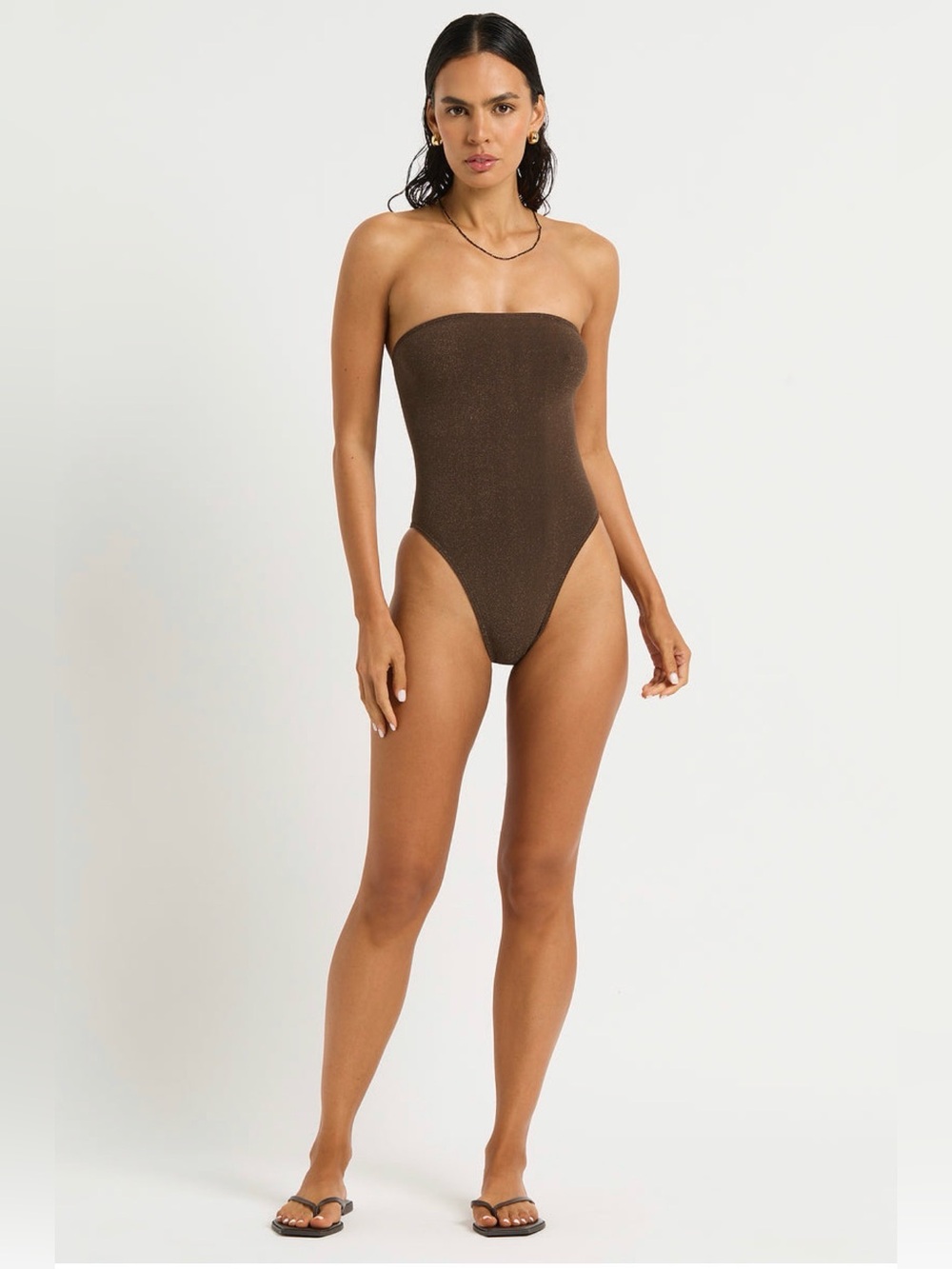 Bond-eye Strapless Bronze One-Piece Swimsuit